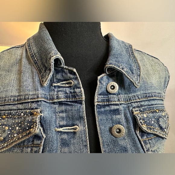 Americana Blues Distressed Embellished Sleeveless Vest - Size S - Picture 4 of 13